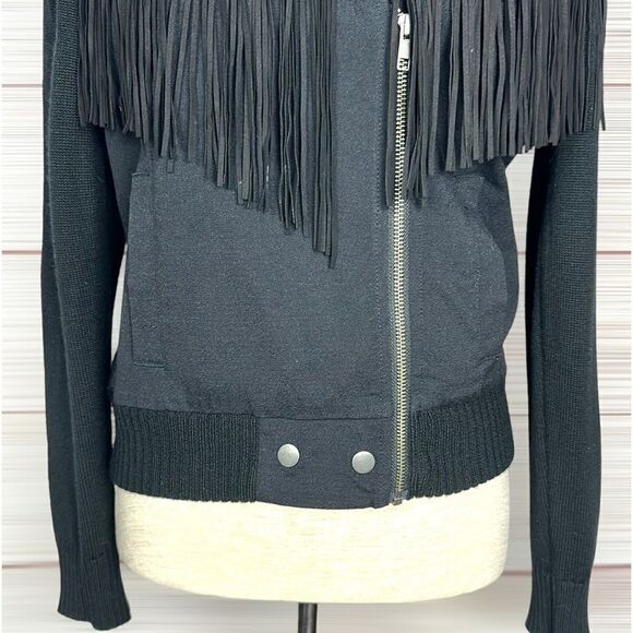 ELLA MOSS Black Lightweight Fringed Moto Jacket Knit Sleeves and Back size S - Picture 7 of 14